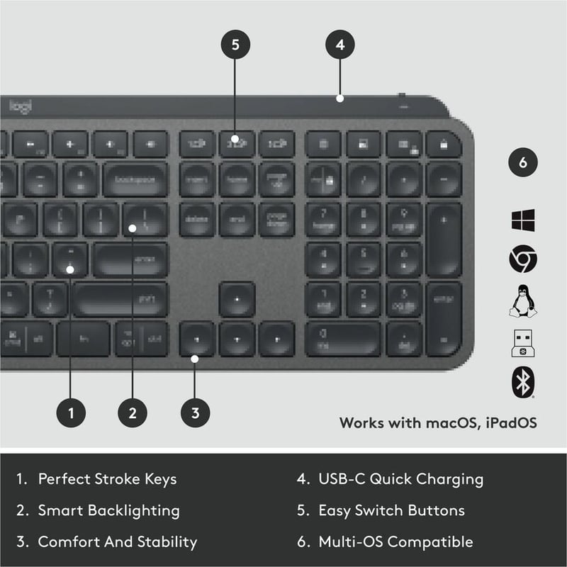 Logitech MX Keys for Business (Graphite) - Brown Box - Thumbnail 4