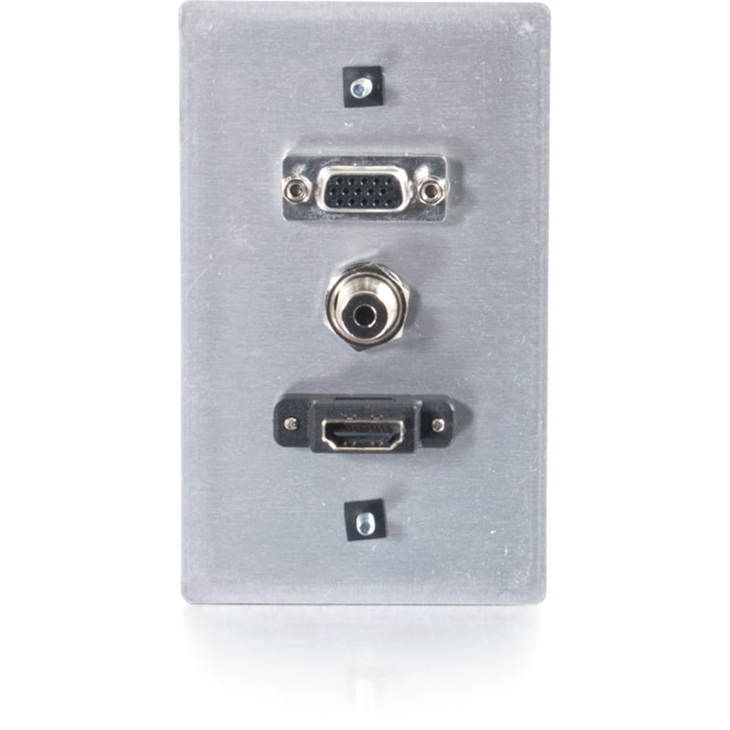 C2G HDMI, VGA and 3.5mm Audio Pass Through Wall Plate Single Gang Brushed Aluminum - Thumbnail 3