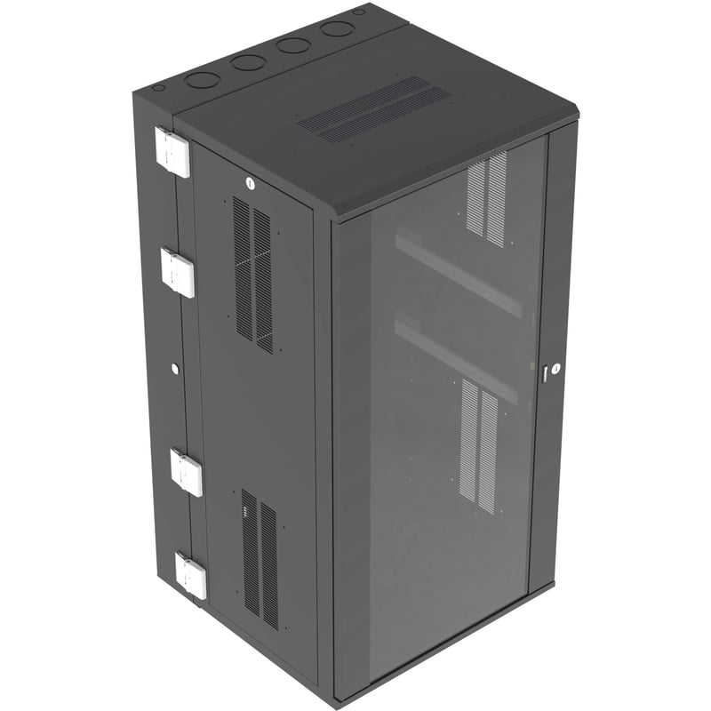 PanZone Wall Mount Cabinet, 26RU, 25" Depth, Windowed Door, Black - Thumbnail 1