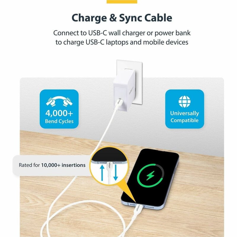 6FT WHITE USB-C CABLE 2-PACK 60W POWER DELIVERY M/M TYPE-C - Thumbnail 3