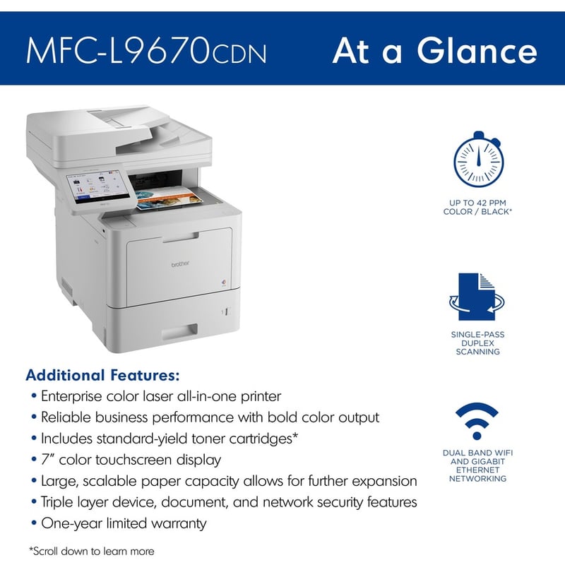 Brother Workhorse MFC-L9670CDN Enterprise Color Laser All-in-One Printer with Fast Printing, Large Paper Capacity, and Advanced Security Features - Thumbnail 5