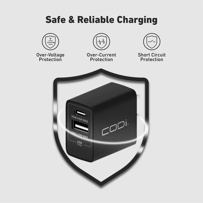 CODi Dual Port 20W Wall Charger/AC Adapter (USB-C, USB-A Outputs) - Thumbnail 4