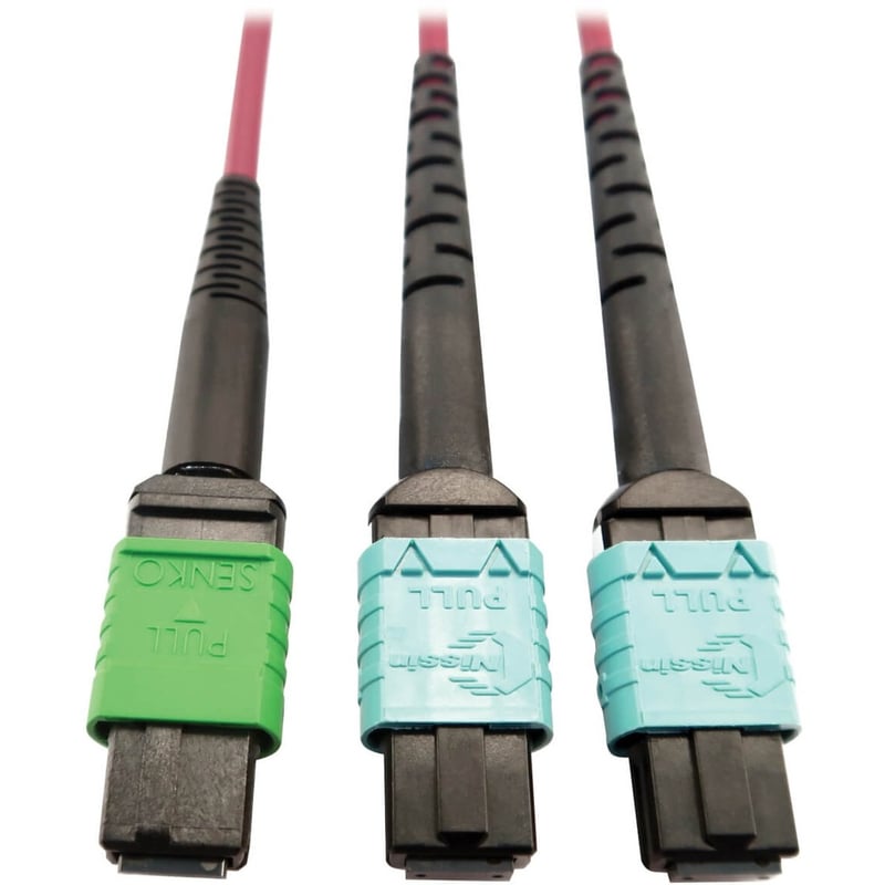Tripp Lite by Eaton 400G Multimode 50/125 OM4 Plenum Fiber Optic Cable 16F MTP/MPO-APC to (x2) 12F MTP/MPO-UPC (F/F) Magenta 5 m - Thumbnail 1