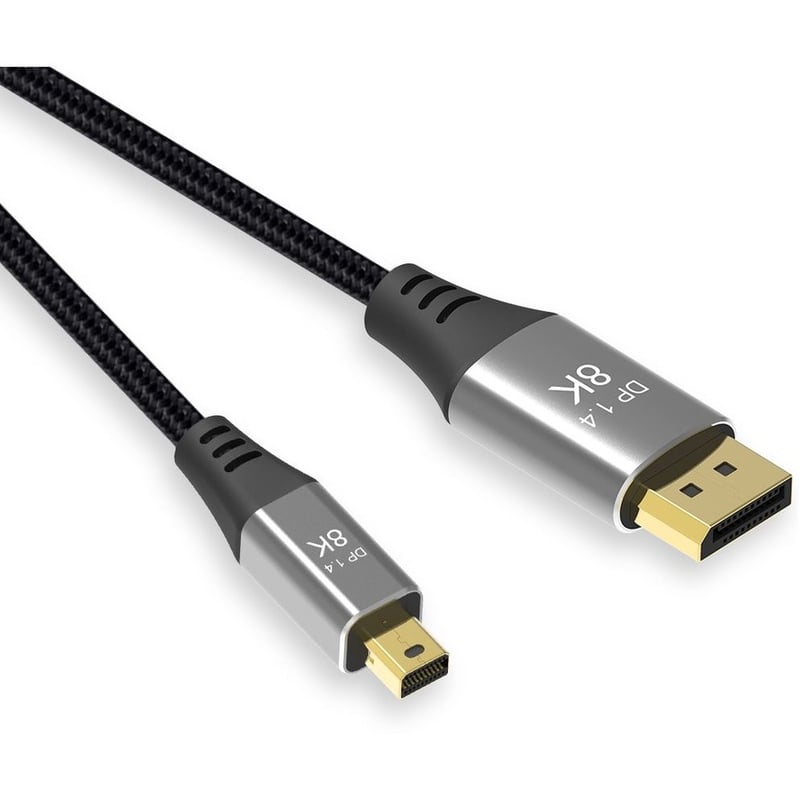 4XEM 6FT/2M Mini DisplayPort to DisplayPort 1.4a Cable - 8K/4K 32.4Gbps Braided mDP to DP Bidirectional Video Cable - Black - Thumbnail 2