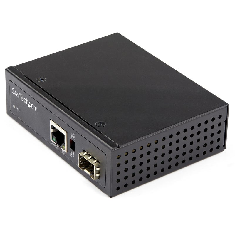StarTech.com PoE+ Industrial Fiber to Ethernet Media Converter 60W - SFP to RJ45 - SM/MM Fiber to Gigabit Copper IP-30 - Thumbnail 1