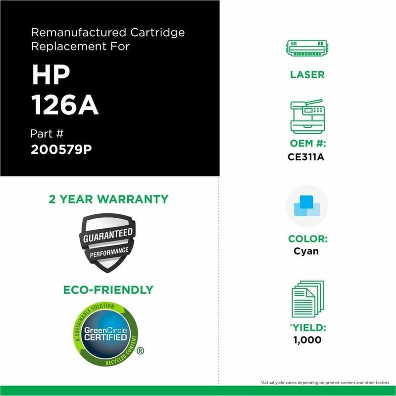 Clover Imaging Remanufactured Cyan Toner Cartridge for HP 126A (CE311A) - Thumbnail 3