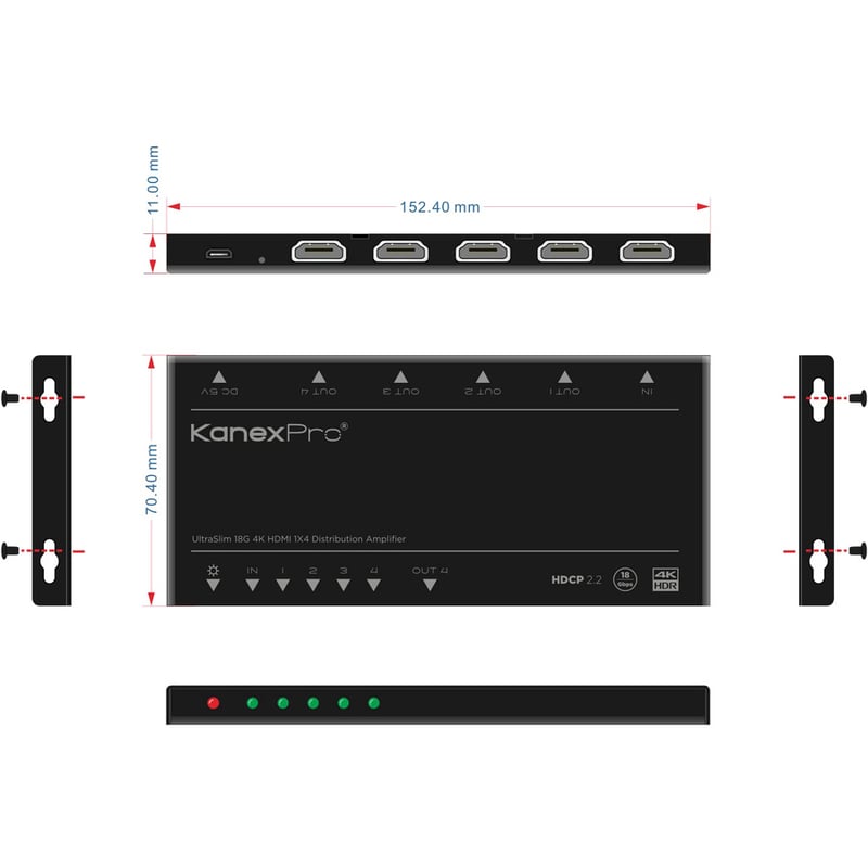 KanexPro UltraSlim 4K HDMI 1X4 Splitter w/ 4:4:4 Color Space & 18G - Thumbnail 2