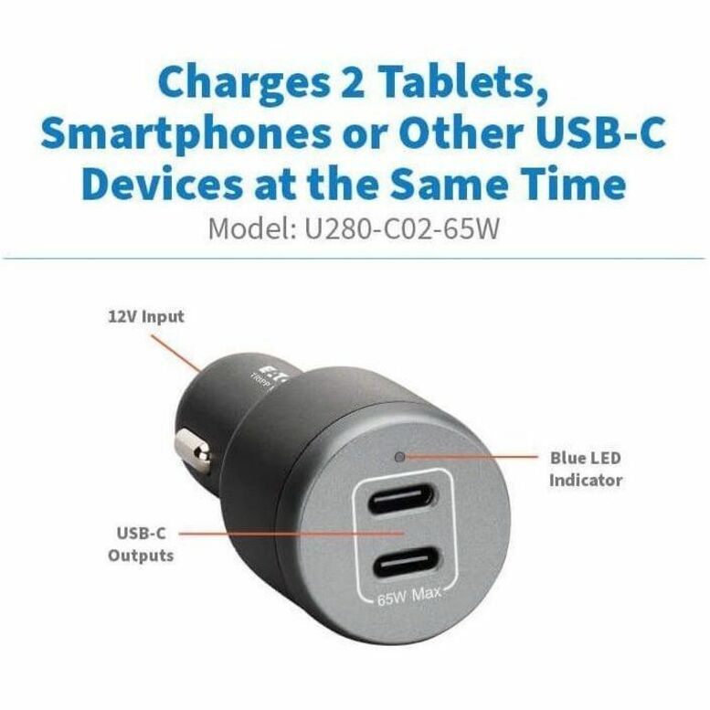 DUAL-PORT USB CAR CHARGER 65W 2 USB-C CHARGING PORTS 65W BLACK - Thumbnail 3