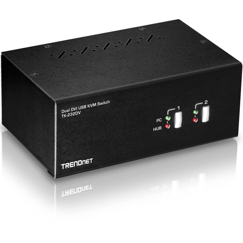 TRENDnet 2-Port Dual Monitor DVI KVM Switch with Audio, 2-Port USB 2.0 Hub, Digital Resolutions up to 1920 x 1200, Analog Resolutions up to 2048 x 1536, TK-232DV - Thumbnail 2
