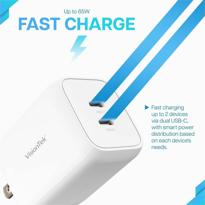 VisionTek 65W GaN II Power Adapter - 2 Port - Thumbnail 3