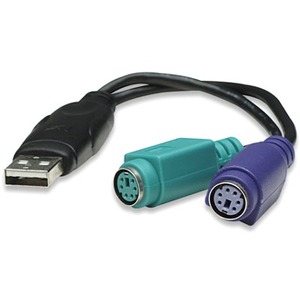USB-A to PS/2 Converter cable, 15cm, Male to Female, Connects Two PS/2 Devices via One USB-A Port, Black, Three Year Warranty, Equivalent to USBPS2PC. - Thumbnail 1