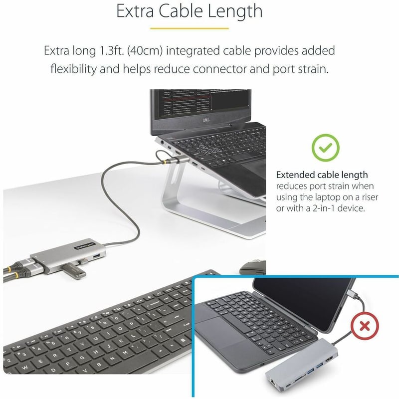 StarTech.com USB-C Multiport Adapter w/Attached USB-C to USB-A Dongle, Dual HDMI 4K/1080, 3x USB, Mini Laptop Docking Station, Travel Dock - Thumbnail 5