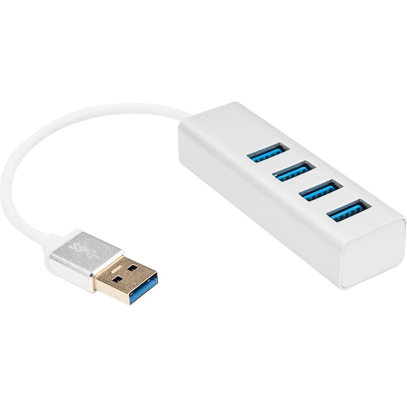 Rocstor Premium Portable 4 Port SuperSpeed Mini USB 3.0 Hub - Aluminum Silver - USB - External - 4 USB Ports Female - 4 USB 3.0 Ports - PC, Mac - 6 in Mini Hub with Built-in SuperSpeed Cable 5Gbps - Thumbnail 3