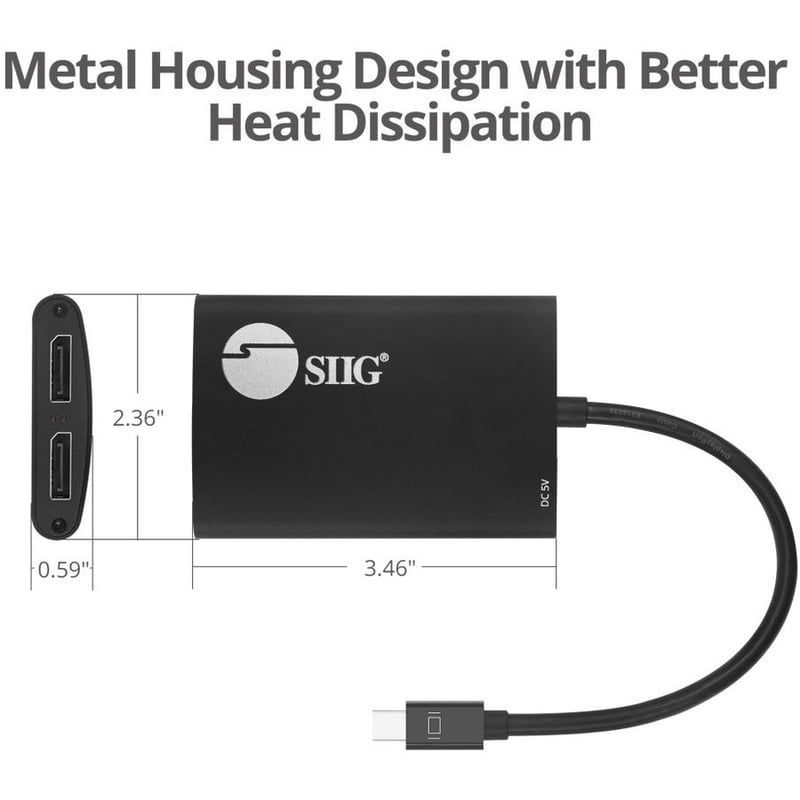SIIG 4K 1x2 Mini DisplayPort 1.2 to DisplayPort MST Splitter - Thumbnail 3