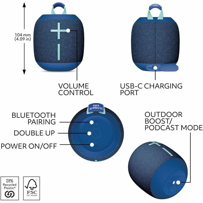 ULTIMATE EARS WONDERBOOM 4 WRLS BT SPEAKER BLUE - Thumbnail 5