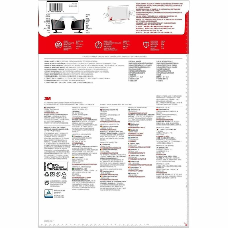 3M Privacy Filter for 24in Monitor, 16:9, PF240W9B