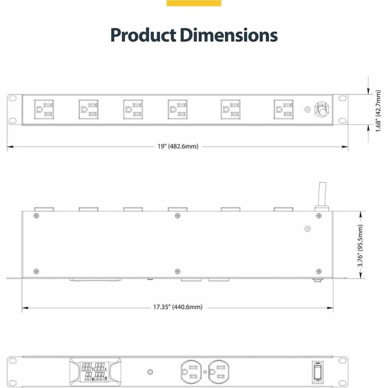 8-OUTLET HORIZONTAL RACK MOUNT PDU - 1U POWER DISTRIBUTION TAA - Thumbnail 5