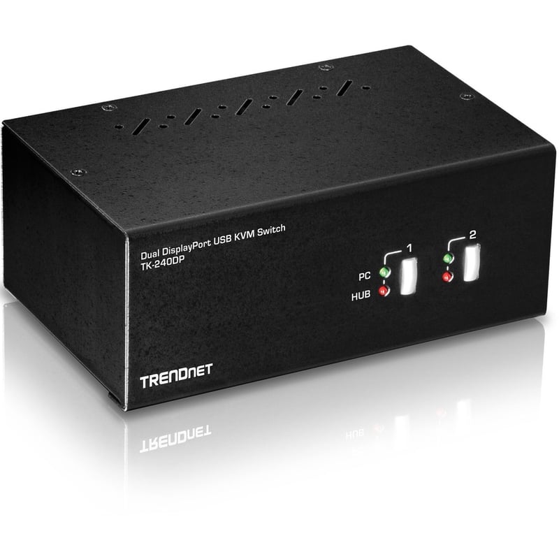TRENDnet 2-Port Dual Monitor DisplayPort KVM Switch With Audio, 2-Port USB 2.0 Hub, 4K UHD Resolutions Up To 3840 x 2160, Connect Two DisplayPort Monitors, Dual Monitor KVM Switch, Black, TK-240DP - Thumbnail 2