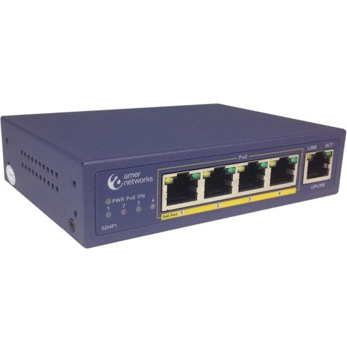 Amer 5 Port 10/100 Desktop Switch with 4 x 10/100 PoE 802.3af - Thumbnail 1