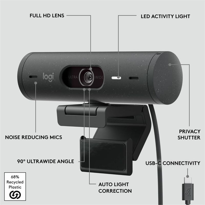Logitech BRIO 500 Webcam - 4 Megapixel - 60 fps - Graphite - USB Type C - Thumbnail 4