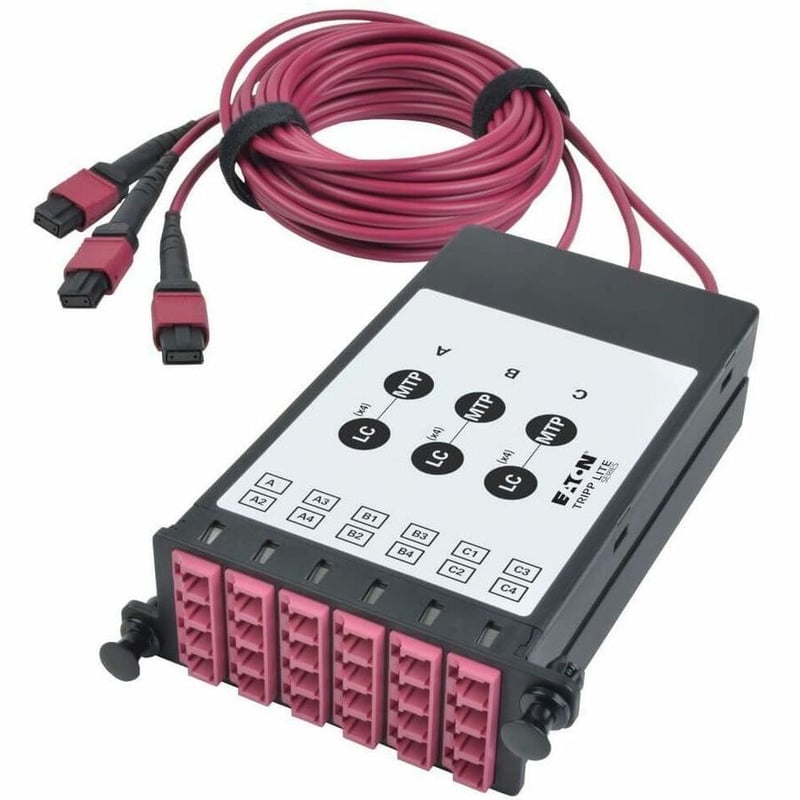 Eaton Tripp Lite Series 40/100Gb OM4 Fiber Breakout Cassette with Built-In MTP Cables, 40Gb to 4 x 10Gb, 100Gb to 4 x 25Gb, (x3) 8-Fiber OM4 MTP/MPO to (x12) LC Duplex - Thumbnail 4