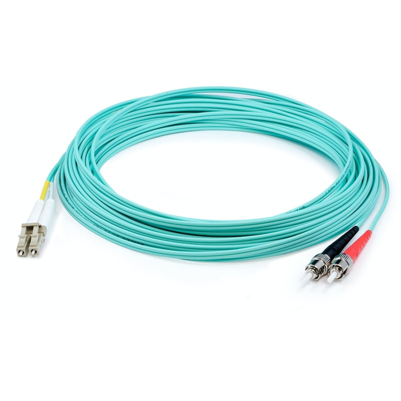 AddOn 0.5m ST to LC Aqua OM4 Duplex LSZH Fiber Patch Cable - Thumbnail 1
