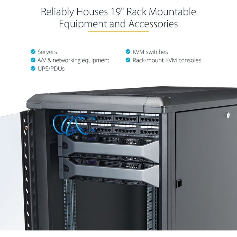 StarTech.com 4-Post 18U Server Rack Cabinet, 19" Data Rack Cabinet for Computer / IT Equipment, Home Network Rack, Half Height Server Rack - Thumbnail 3