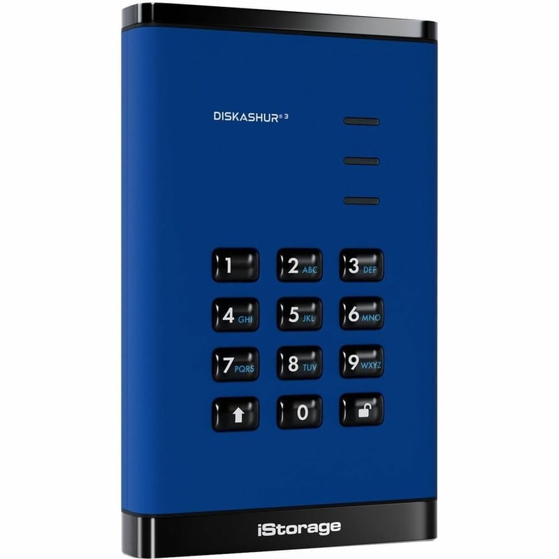 iStorage diskAshur3 512 GB Portable Solid State Drive | Blue | Incorporated Common Criteria EAL 5+ | PIN protected | AES 256-bit Full Disk Hardware Encryption | Dust/Water Resistant | TAA Compliant - Thumbnail 2