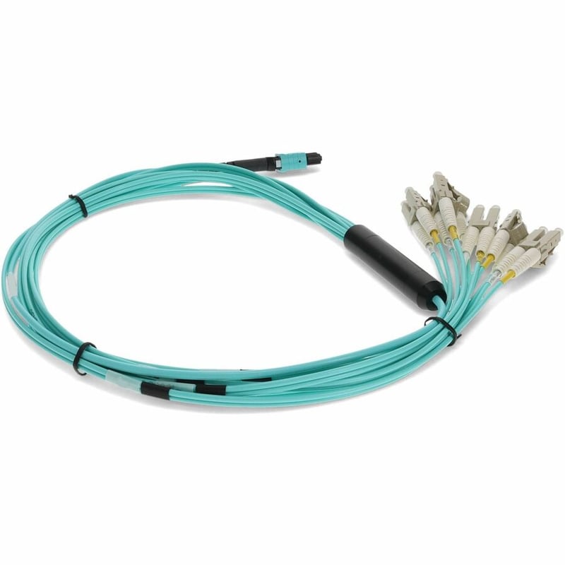 AddOn 3m MPO (Female) to 12xLC (Male) 12-strand Straight Aqua OM4 Fiber OFNR (Riser-Rated) Fanout Cable - Thumbnail 5