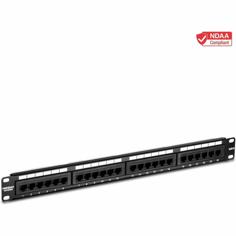 TRENDnet 24-Port Cat6 Unshielded Patch Panel, Wallmount or Rackmount, Compatible with Cat3,4,5,5e,6 Cabling, For Ethernet, Fast Ethernet, Gigabit Applications, Black, TC-P24C6 - Thumbnail 1