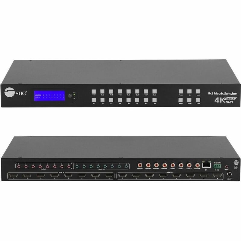 SIIG 8x8 HDMI 4K60Hz Matrix Switcher with LCD - 18Gbps- Downscaling- EDID Management - ARC- Audio Embedded/Extraction - Thumbnail 4