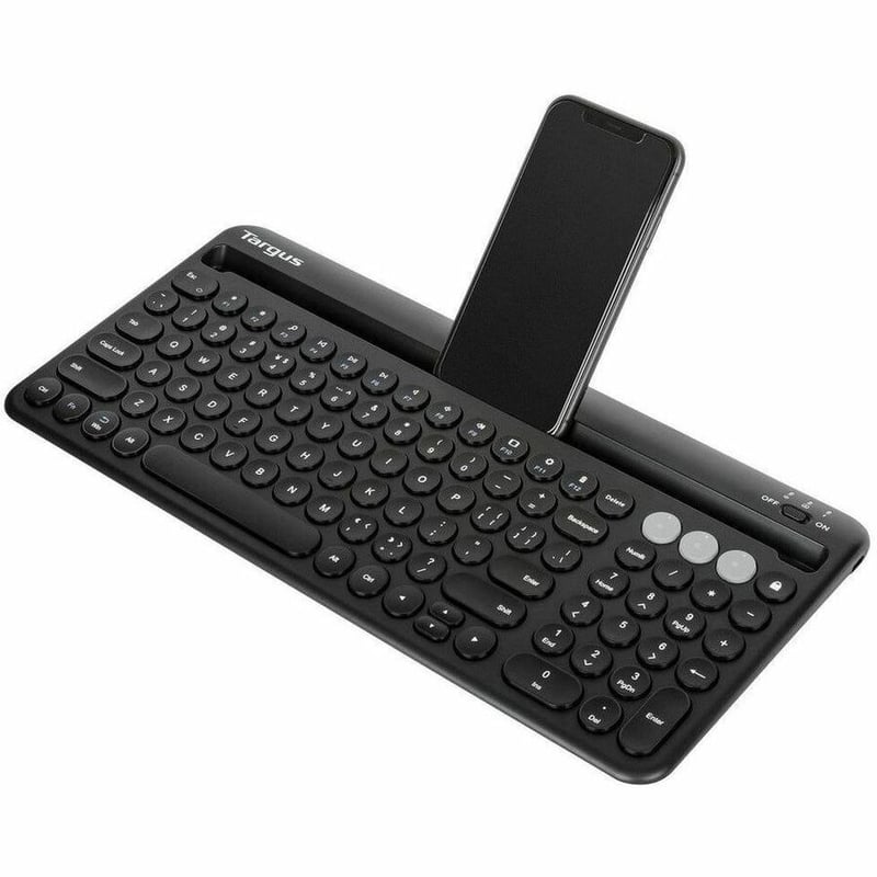 Multi-Device Bluetooth Antimicrobial Keyboard with Tablet/Phone Cradle - Thumbnail 2