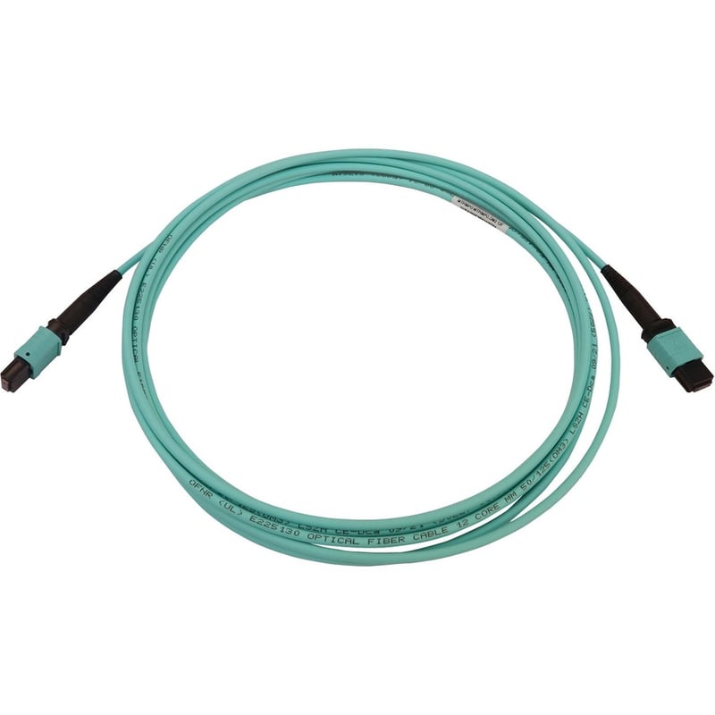 Eaton Tripp Lite Series 40/100/400G Multimode 50/125 OM3 Fiber Optic Cable (12F MTP/MPO-PC F/F), LSZH, Aqua, 3 m (9.8 ft.) - Thumbnail 3