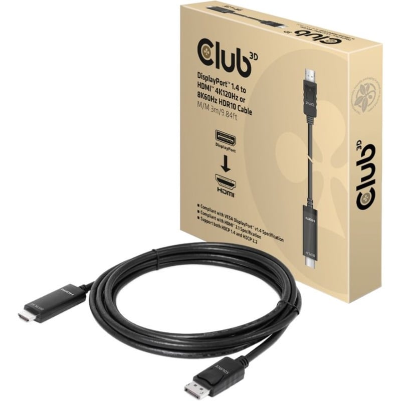 Club 3D DisplayPort 1.4 to HDMI 4K120Hz or 8K60Hz HDR10 Cable M/M 3m/9.84ft - Thumbnail 2
