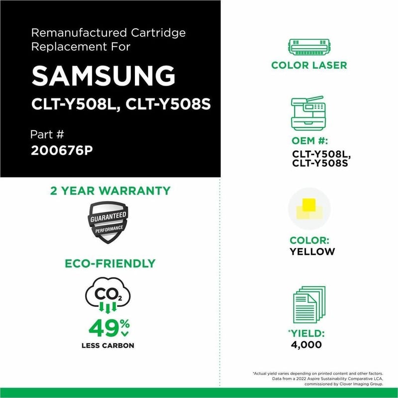 Clover Imaging Remanufactured High Yield Yellow Toner Cartridge for Samsung CLT-Y508L/CLT-Y508S - Thumbnail 3