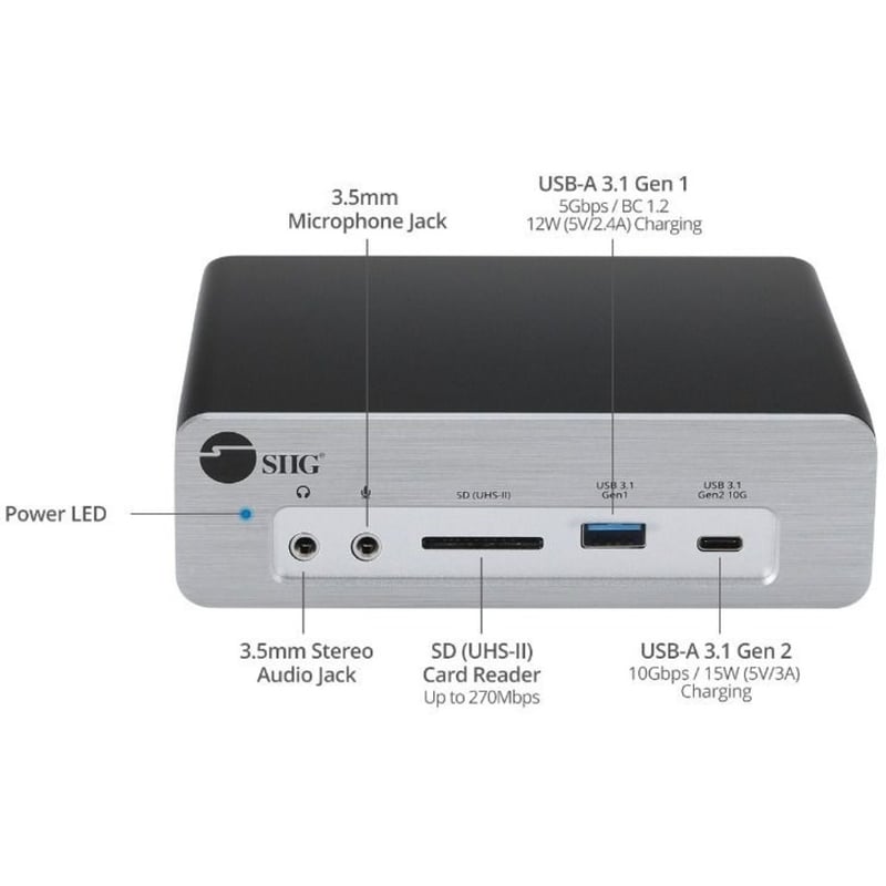 SIIG Thunderbolt 3 DP 1.4 Docking Station with Dual M.2 NVMe SSD & 96W PD - Thumbnail 3