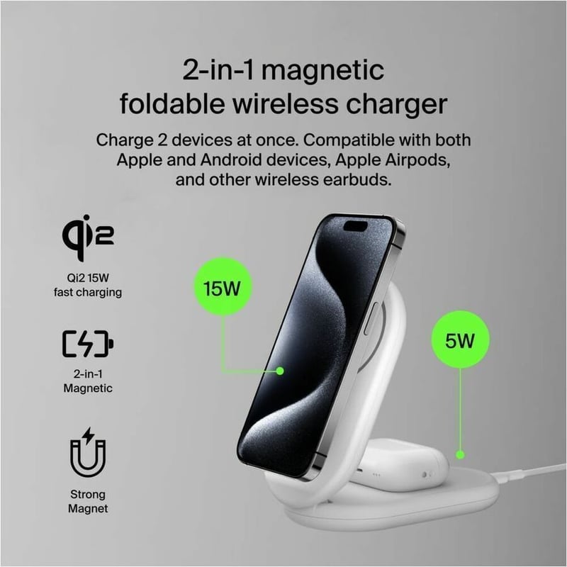 QI2 2/1 WIRELESS CHARGING STAND WHITE - Thumbnail 5