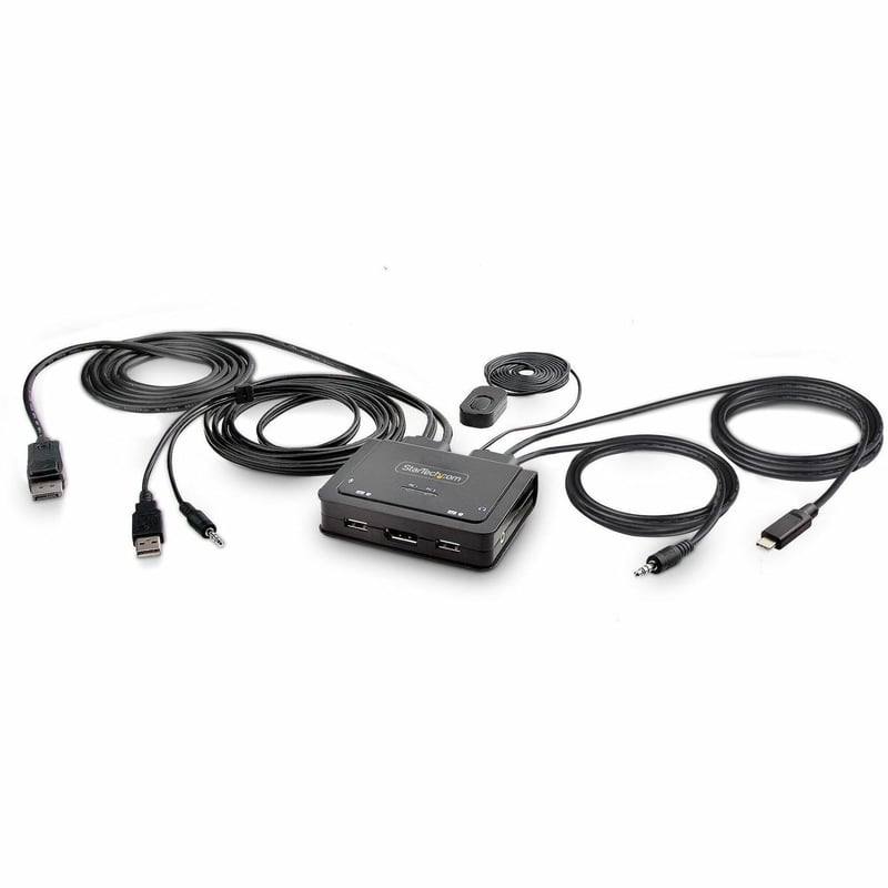 StarTech.com 2-Port Hybrid USB-C DisplayPort Cable KVM Switch, 4K 60Hz, Compact KVM with 6ft/1.8m USB-A & 4ft/1.2m USB-C Integrated Cables - Thumbnail 1