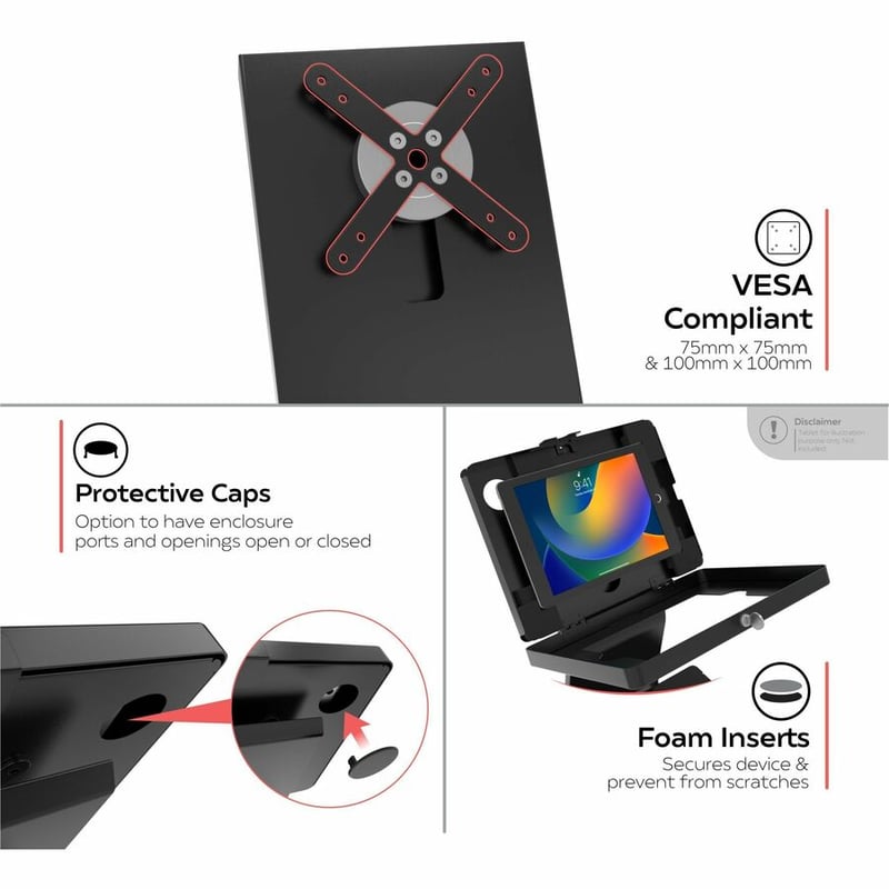 CTA Premium Locking Floor Stand Kiosk with Universal Security Enclosure, Keyboard Tray, and Storage Compartment (Black) - Thumbnail 4