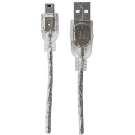 Manhattan Hi-Speed USB 2.0 A Male to Mini-B Male Device Cable, 6', Translucent Silver - Thumbnail 3