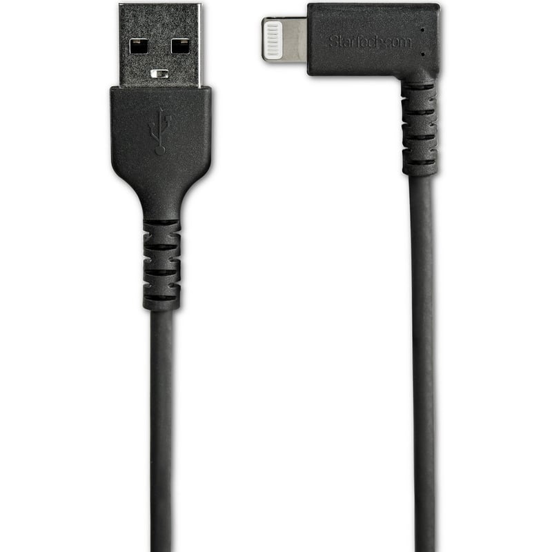 StarTech.com 2m USB A to Lightning Cable iPhone iPad Durable Right Angled 90 Degree Black Charger Cord w/Aramid Fiber Apple MFI Certified - Thumbnail 2