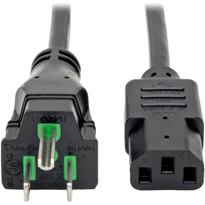 Eaton Tripp Lite Series Hospital-Grade Power Cord, NEMA 5-15P to C13 - Green Dot, 10A, 125V, 18 AWG, 10 ft. (3.05 m), Black - Thumbnail 1