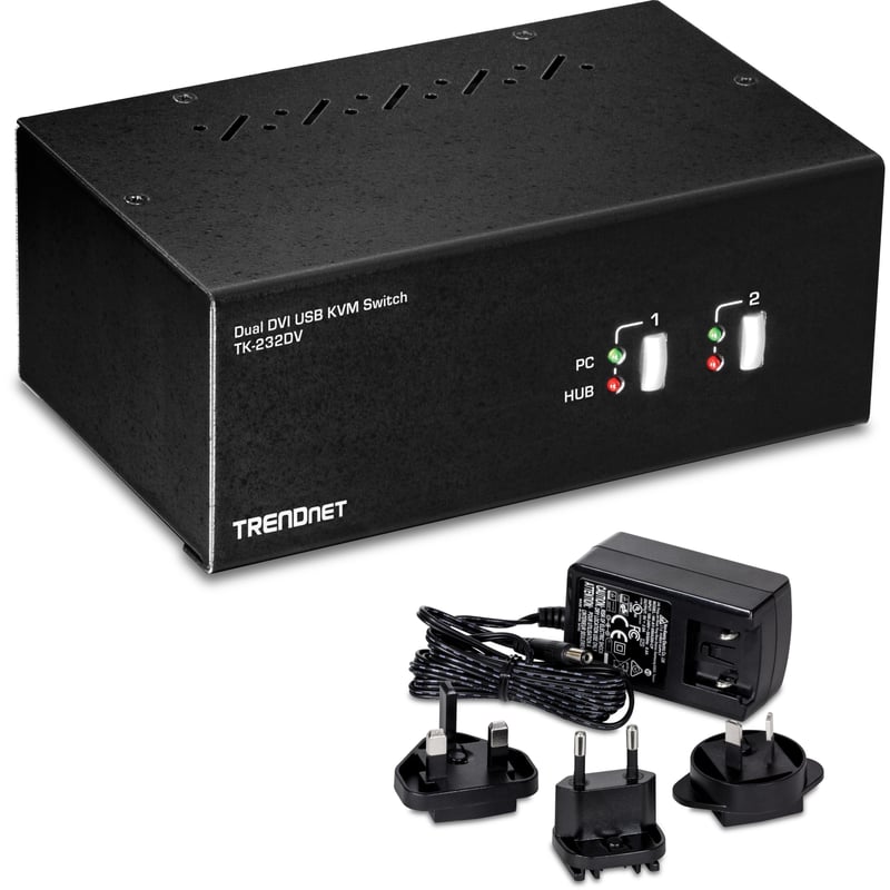 TRENDnet 2-Port Dual Monitor DVI KVM Switch with Audio, 2-Port USB 2.0 Hub, Digital Resolutions up to 1920 x 1200, Analog Resolutions up to 2048 x 1536, TK-232DV - Thumbnail 1
