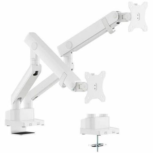DUAL MONITOR MOUNT (WHITE) ARTICULATING SPRING ARM - Thumbnail 1