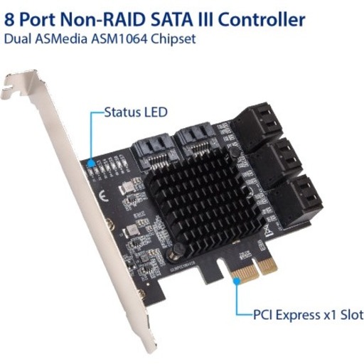 SYBA Multimedia 8 Port SATA III to PCIe 3.0 x1 Non-RAID Expansion Card SI-PEX40165 - Thumbnail 4