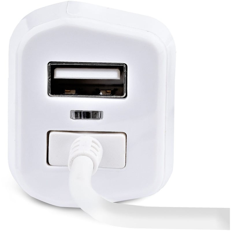 StarTech.com Lightning Car Charger with Coiled Cable, 1m Built-in Cable, 12W, White, 2 Port USB Car Charger Adapter, In Car iPhone Charger - Thumbnail 4