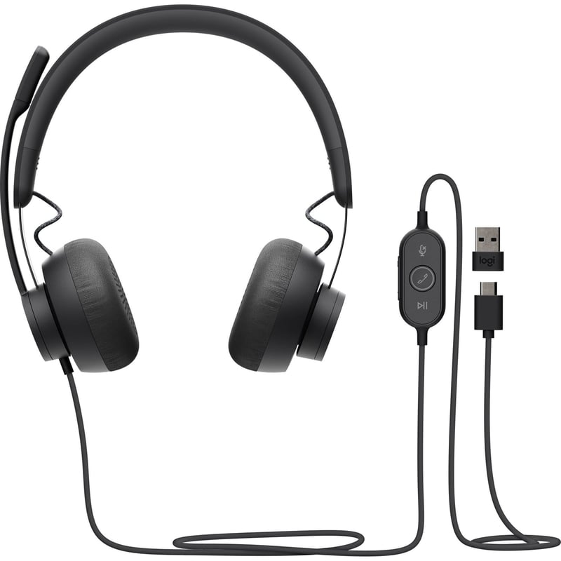 Logitech Zone 750 Wired On-Ear Headset with advanced noise-canceling microphone, simple USB-C and included USB-A adapter, plug-and-play compatibility for all devices - Thumbnail 1