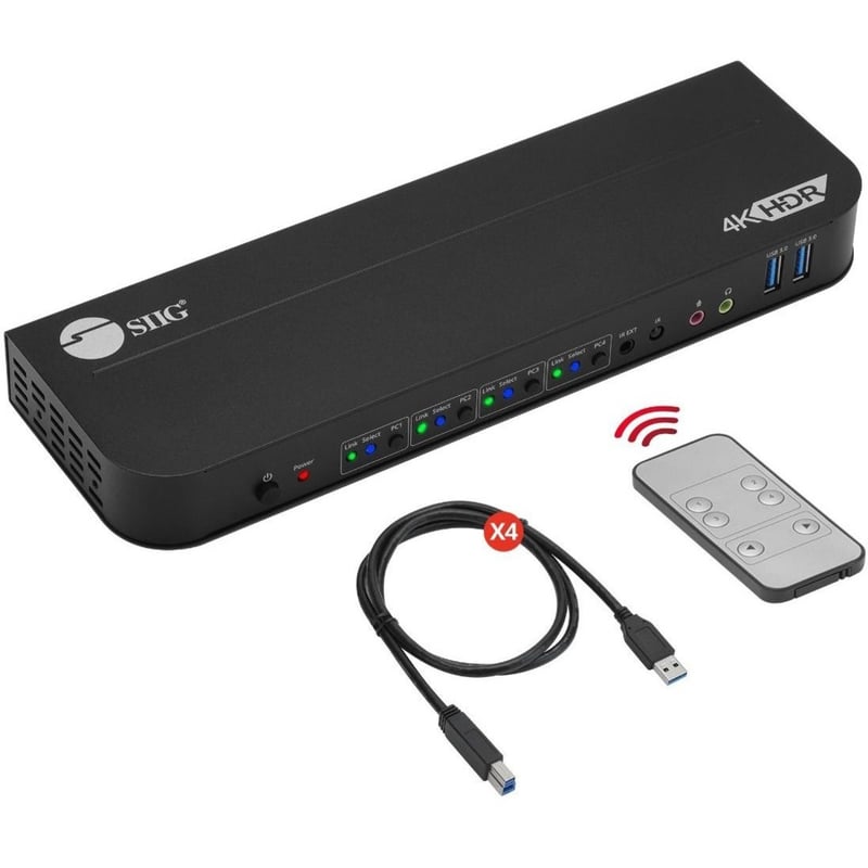 SIIG 4x1 HDMI 4K HDR KVM USB 3.0 Switch with Remote Control - Thumbnail 1