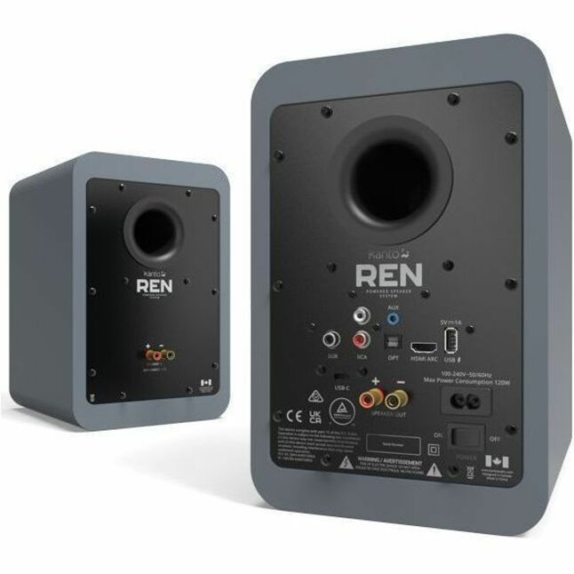 200W POWERED BOOKSHELF SPEAKERS HDMI ARC INPUT - MATTE GRAY PAIR - Thumbnail 4