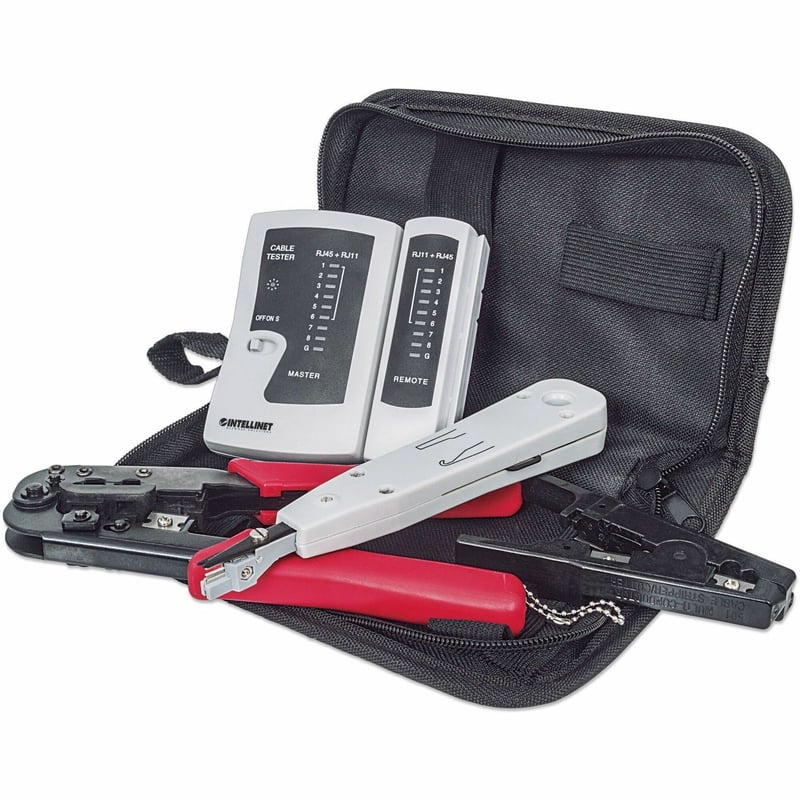 INTELLINET 4-PIECE TOOL KIT, CONTAINS LAN TESTER, LSA PUNCH DOWN TOOL, CRIMPING - Thumbnail 1